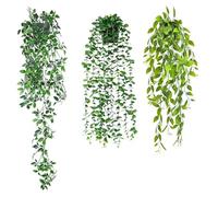 alwaiiz 3 plantas artificiales colgantes en maceta, plantas colgantes de plástico, decoración de plantas verdes adecuadas para habitaciones, balcones, jardines y bodas