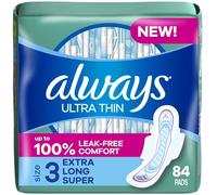 Always Almohadillas femeninas ultra finas para mujer, talla 3, extra largas, súper absorbencia, con alas, sin perfume, 28 unidades, paquete de 3 (el embalaje puede variar)