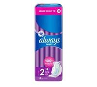 Always Always Maxi - Compresas largas con alas (tamaño 2, 14 unidades, hasta 100% de protección, empaquetadas individualmente