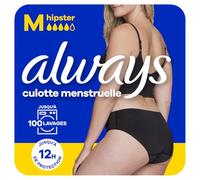Always - Braga Menstrual Hipster Lavable, M, 40-42, 1 ropa interior para reglas, negro, flujo medio a abundante, reutilizable hasta 100 lavados, hasta 12 horas de protección, comodidad durante todo el