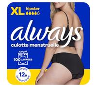 Always - Braga Menstrual Hipster Lavable, XL, 44-46, 1 ropa interior para reglas, negro, flujo medio a abundante, reutilizable hasta 100 lavados, hasta 12 horas de protección, comodidad durante todo