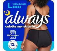 Always - Braga Menstrual Lavable Noche, L, 42-44, 1 Ropa interior Menstrual, Negro, Flujo Medio a Abundante, Reutilizable hasta 100 lavados, hasta 12 horas de protección, comodidad durante toda la