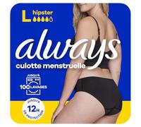 Always Bragas Menstrual Lavable, L, 42-44, 1 Bragas De Reglas, Hipster Negro, Flujo Moderado A Abundante, Reutilizable Hasta 100 Lavados, Grande, Hasta 12 h De Protección, Comodidad Todo el Día,x1