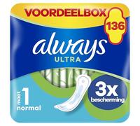 Always Compresas Ultra para mujer, tamaño 1, normal, 136 compresas sin alas (4 x 34 unidades), paquete múltiple, ultrafinas y superabsorbentes
