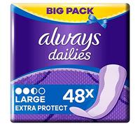 Always Dailies Extra Protect Large Pack - Protegeslips (48 unidades), tecnología de neutralización de olores y diseño transpirable con protección antifugas para una protección adicional con aroma discreto.