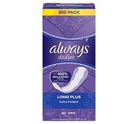 Always Dailies Extra Protect Long Plus - Protegeslips (40 unidades) con tecnología de neutralización de olores y diseño transpirable con protección antifugas para mayor protección con aroma discreto.