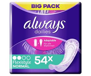 Always Dailies Flexistyle Normal Pantyliners x54, se adapta a toda la ropa interior