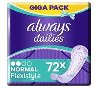 Always Dailies Flexistyle - Protegeslips para mujer (72 compresas), pack Giga, apto para todas las formas de slip