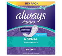 Always Dailies Normal Fresh & Protect - Protectores de bragas transpirables (60 unidades, flexibles, cómodos y con núcleo absorbente