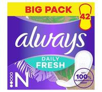 Always Daily Fresh - Salvaslips Long con fibras 100% a base de plantas, 38 unidades, sin fragancia, hasta 12 horas de protección, sin fragancia