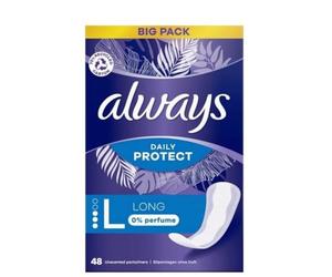 Always Daily Protect - Salvaslips para mujer, largo (48 compresas), paquete grande, sin fragancia, transpirable, flexible