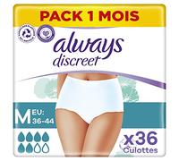Always Discreet 0% para fugas urinarias para mujer, M x 9