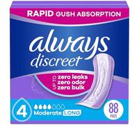 Always Discreet Almohadillas de incontinencia para adultos, absorción moderada, longitud larga, almohadillas posparto, 88 unidades