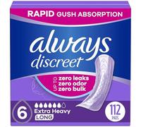 Always Discreet Almohadillas de incontinencia para adultos para mujeres y posparto, extra pesadas largas, 112 unidades, hasta 100% de protección contra fugas de vejiga