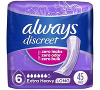 Always Discreet Almohadillas de incontinencia para mujeres, absorción extra pesada, longitud larga, 45 unidades