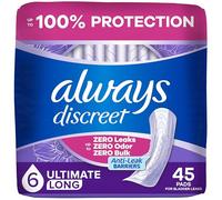 Always Discreet Almohadillas de incontinencia para mujeres, absorción extra pesada, longitud larga, 45 unidades