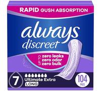 Always Discreet Almohadillas para incontinencia y posparto para adultos con secado rápido, 26 unidades x 4 paquetes (104 unidades en total)