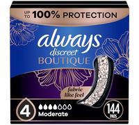 Always Discreet Boutique - Almohadillas para incontinencia y posparto para adultos, talla 4, absorción moderada, longitud regular, 48 unidades x 3 paquetes (144 unidades en total)