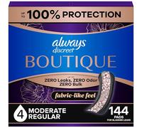 Always Discreet Boutique - Almohadillas para incontinencia y posparto para adultos, talla 4, absorción moderada, longitud regular, 48 unidades x 3 paquetes (144 unidades en total)