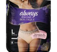 Always Discreet Boutique Bragas para fugas de orina, Color Beige Plus Tamaño L, x8 Bragas, Una sensación de verdadera ropa interior, súper absorbente, diseño que se adapta a las formas del cuerpo