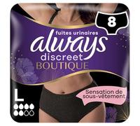 Always Discreet Boutique Bragas para fugas de orina, color negro Plus, talla L, x8 bragas, una sensación de verdadera ropa interior, súper absorbente, diseño que se adapta a las formas del cuerpo
