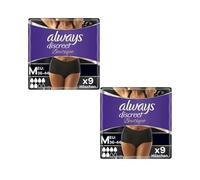 Always Discreet Boutique - Pantalones de incontinencia para mujer, talla M, talla 38-46, color negro, absorbencia 6, 18, ropa interior pesada, protección contra fugas de vejiga/maternidad posparto,