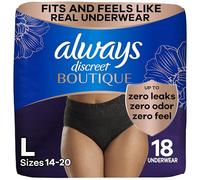Always Discreet Boutique Ropa interior para adultos para incontinencia y posparto para mujer, máxima protección, grande, negro, 18 unidades