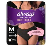 Always Discreet Boutique - Ropa interior para incontinencia, talla M, color negro x 9, para vejiga sensible, bloquea los olores, la humedad y evita fugas