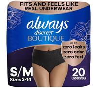 Always Discreet Boutique - Ropa interior para incontinencia y posparto para mujer, máxima protección, S/M, negro, 20 unidades (el embalaje puede variar)
