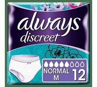 Always Discreet - Braguitas normales M para fugas orinarias e incontinencia, 12 unidades