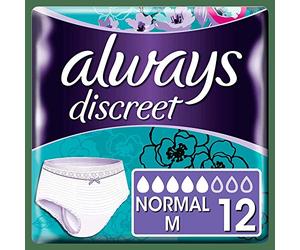 Always Discreet - Braguitas normales M para fugas orinarias e incontinencia, 12 unidades