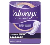 Always Discreet Ultimate Night - Compresas para incontinencia, paquete mensual para incontinencia, 48 compresas (4 paquetes de 12 unidades)