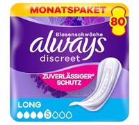 Always Discreet Compresas largas para incontinencia, 80 compresas (4 x 20 unidades) paquete mensual, protección discreta y alta absorción, neutralizan los olores (el embalaje puede variar)