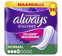 Always Discreet Compresas para incontinencia normal, 96 compresas (4 x 24 unidades) paquete mensual, protección discreta y alta absorción, neutralizan los olores (el embalaje puede variar)