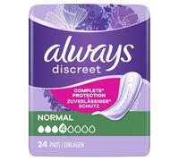 Always Discreet Compresas para incontinencia normal, 96 compresas (4 x 24 unidades) paquete mensual, protección discreta y alta absorción, neutralizan los olores (el embalaje puede variar)