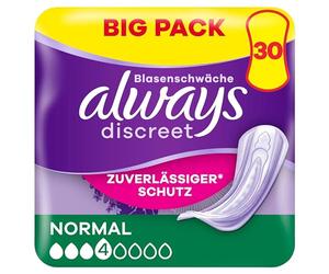 Always Discreet - Compresas para incontinencia para mujeres normales, 30 unidades, protección total, discreción increíble