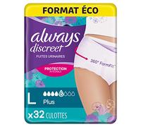 Always Discreet Culottes pour Incontinence, Fuites Urinaires, Taille L, Format Éco x32, Choix entre 5, 6 et 7 Gouttes