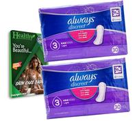 Always Discreet Light - 30 almohadillas de 3 gotas para fugas de vejiga, incontinencia, paquete de 2 (60 almohadillas en total) y tarjetas de consejos para el cuidado de la piel de Vital Volumes