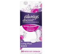 Always Discreet Panty Liners Long +, para la pérdida de orina, absorbe los olores y la humedad en segundos, previene las fugas x24