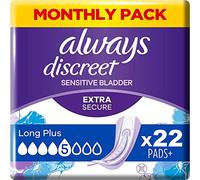 Always Discreet Plus Long Plus - Compresas de incontinencia para mujer, 22 unidades, protección fuerte, apenas sientes