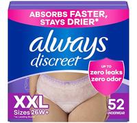 Always Discreet Ropa interior de incontinencia para adultos para mujeres y ropa interior posparto, XXL, hasta un 100% de protección contra fugas de vejiga, 52 unidades