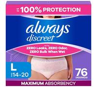 Always Discreet - Ropa interior para incontinencia para adultos para mujeres y posparto, hasta un 100% de protección contra fugas de vejiga, grande, 76 unidades