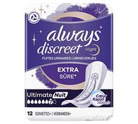 Always Discreet Toallas Para Fugas Urinarias Mujeres Ultimate Noche 12 Toallas Protección Extra Segura Y Discreción Óptima
