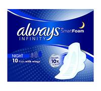 Always Infinity Noche (Talla 3) - 10 Toallas sanitarias con alas para protección durante la noche. Con tecnología revolucionaria. La mejor protección y confort.