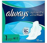 Always Infinity Normal (tamaño 1) Toallas sanitarias con alas, 12 por paquete (paquete de 6)