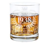 Always Looking Good Vaso de whisky grabado vintage de 1938 para hombres de 88 años grabado con texto en inglés "Aged to Perfection"