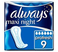 Always Maxi Profresh Compresas Maxi Night (9 compresas), neutraliza los olores, ajuste perfecto y absorbente, empaquetado individual