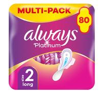 Always Platinum Toallas Higiénicas, Tamaño 2, Largo, 80 Servilletas con Aletas, Flujo Moderado Día, Formato Ecológico, Suave y Flexible, Super Absorbentes y Ultrafinas