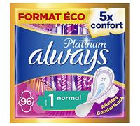 Always Platinum - Toallas higiénicas con imanes, Normal Plus, Flujo ligero a medio, formato Eco, 94 fundas individuales (4 x 24), 5 tamaños de confort