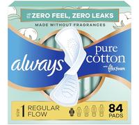 Always Pure Cotton con almohadillas de espuma Flexfoam, tamaño 1, 84 unidades, absorción regular (3 paquetes de 28 - 84 unidades en total)